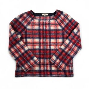 Madewell Plaid Wool Blend Sweater Womens Small Red Blue Cozy Pullover Preppy